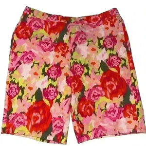 Isaac Mizrahi Live! Stretchy Waist Bermuda Shorts Pink Floral Size 12